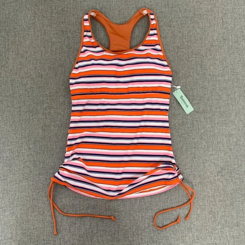 Brand New! Tempotrek Striped Tankini Removable Pads Racerback Swimwear‎ Small